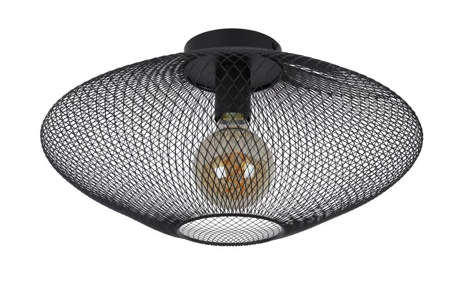 Lucide MESH - Plafonnière - Ø 45 cm - 1xE27 - Zwart - uitgezet